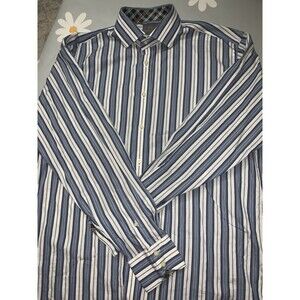 THOMAS DEAN FLIP CUFF Men’s Striped  Long Sleeve Button Casual Shirt sz L